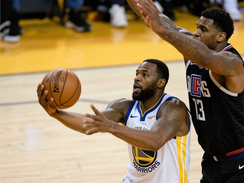 [流言板]格林强势突破力压戈贝尔抛投命中，勇士开场首得分